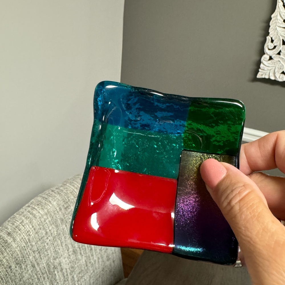 Colorful Glass Tray and smaller Trinket dish to match. - Picture 3 of 4